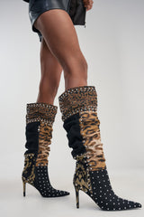 AZALEA WANG AILA ANIMAL PATCHWORK STILETTO BOOT