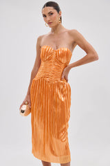 ALL ABOUT ME SATIN BUBBLE MIDI DRESS IN ORANGE