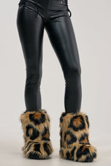 AZALEA WANG ALBERT BROWN LEOPARD FLAT FUR BOOTIE