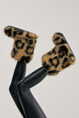 AZALEA WANG ALBERT BROWN LEOPARD FLAT FUR BOOTIE