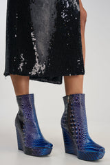 AZALEA WANG ALESSANDRA MULTI CROC WEDGE BOOTIE