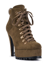 AZALEA WANG ANNELIESE OLIVE FAUX SUEDE PLATFORM STILETTO BOOTIE