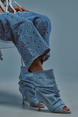 AZALEA WANG APEX DENIM RUCHED STILETTO BOOTIE