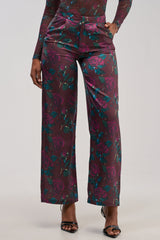 DOZEN ROSES SATIN PANT IN BURGUNDY