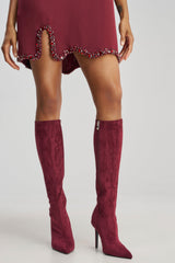 AZALEA WANG CALANA JEWEL 4 WAY STRETCH SUEDE STILETTO BOOT
