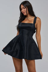 BEST TIME OF THE YEAR SATIN MINI DRESS IN BLACK