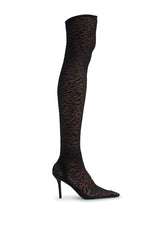 AZALEA WANG NEW FREYJA BLACK LEOPARD LACE STILETTO THIGH HIGH