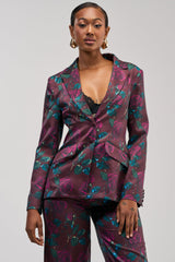 DOZEN ROSES SATIN BLAZER IN BURGUNDY
