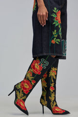 AZALEA WANG HAWN BLACK MULTI FLORAL EMBROIDERED STILETTO BOOT