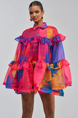 CALL ME BABY CHIFFON MINI DRESS IN PINK MULTI