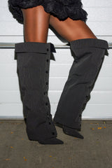 AZALEA WANG IMRI BLACK SHIRTING STRIPED STILETTO BOOT