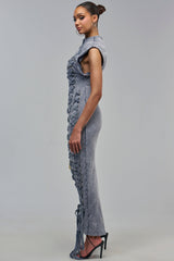 ALL ABOUT IT LACE UP MAXI DRESS IN MEDIUM BLUE DENIM