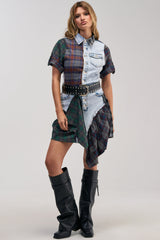 ATTENTION PLEASE DENIM AND PLAID MINI DRESS