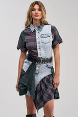 ATTENTION PLEASE DENIM AND PLAID MINI DRESS