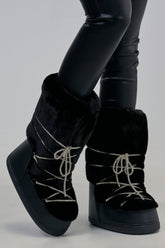 AZALEA WANG KARMELA BLACK FUR MOON BOOT