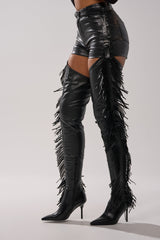AZALEA WANG KATRICE BLACK STILETTO WESTERN FRINGE CHAP BOOT