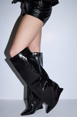 AZALEA WANG KENYA BLACK KNEE HIGH WEDGE BOOT