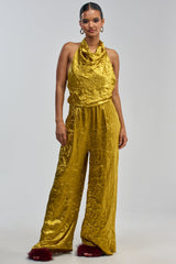 CALLING ALL THE GIRLS SATIN JUMPSUIT IN GOLDEN YELLOW