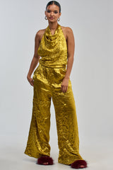 CALLING ALL THE GIRLS SATIN JUMPSUIT IN GOLDEN YELLOW