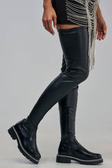 AZALEA WANG NEW RULES THIGH HIGH STRETCH BOOT WITH 4 WAY STRETCH IN BLACK