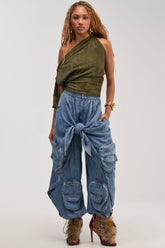 DO THE MOST TIE FRONT PANT IN DENIM