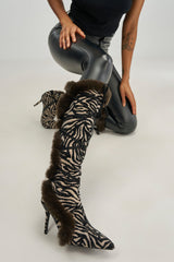 AZALEA WANG PAOLA ZEBRA FUR STILETTO BOOT