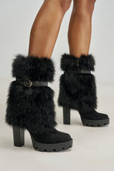 AZALEA WANG PIROSKA BLACK FUR BLOCK BOOTIE