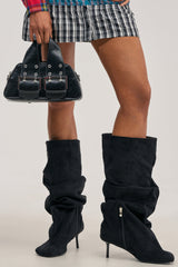 AZALEA WANG RANDALL BLACK SUEDE SLOUCHY STILETTO BOOT