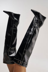 AZALEA WANG RILO BLACK PU OVER THE KNEE WEDGE BOOT