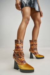 AZALEA WANG ROXANNE BROWN MULTI SNAKE BLOCK BOOTIE