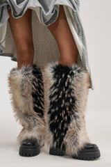 AZALEA WANG SAUGHETTE BROWN MULTI FUR COMBAT BOOT