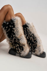 AZALEA WANG SAUGHETTE BROWN MULTI FUR COMBAT BOOT