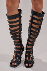AZALEA WANG GOLD WENTWORTH GLADIATOR TWO TONED HARDWARE EMBELLISHED OPEN TOE SANDAL