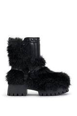 AZALEA WANG ZAYDEN BLACK FUR FLAT BOOTIE