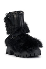 AZALEA WANG ZAYDEN BLACK FUR FLAT BOOTIE