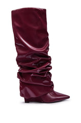 AZALEA WANG ZYLLA BURGUNDY PATENT WEDGE RUCHED BOOT
