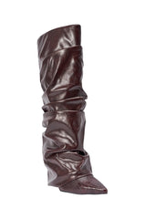 AZALEA WANG ZYLLA MAHOGANY WEDGE KNEE HIGH BOOT