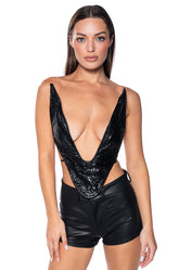 ALIEN SUPERSTAR DRAMATIC METALLIC HALTER TOP