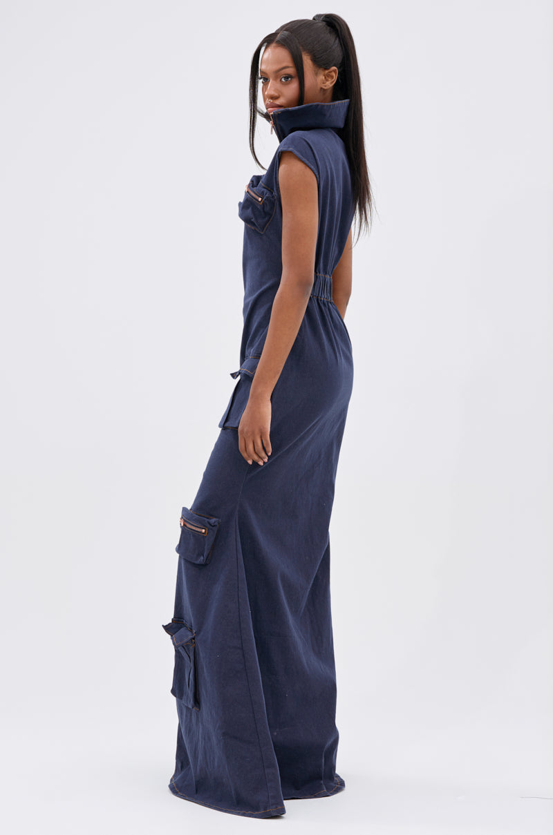 DONT MESS WITH ME COLLARED DENIM MAXI DRESS