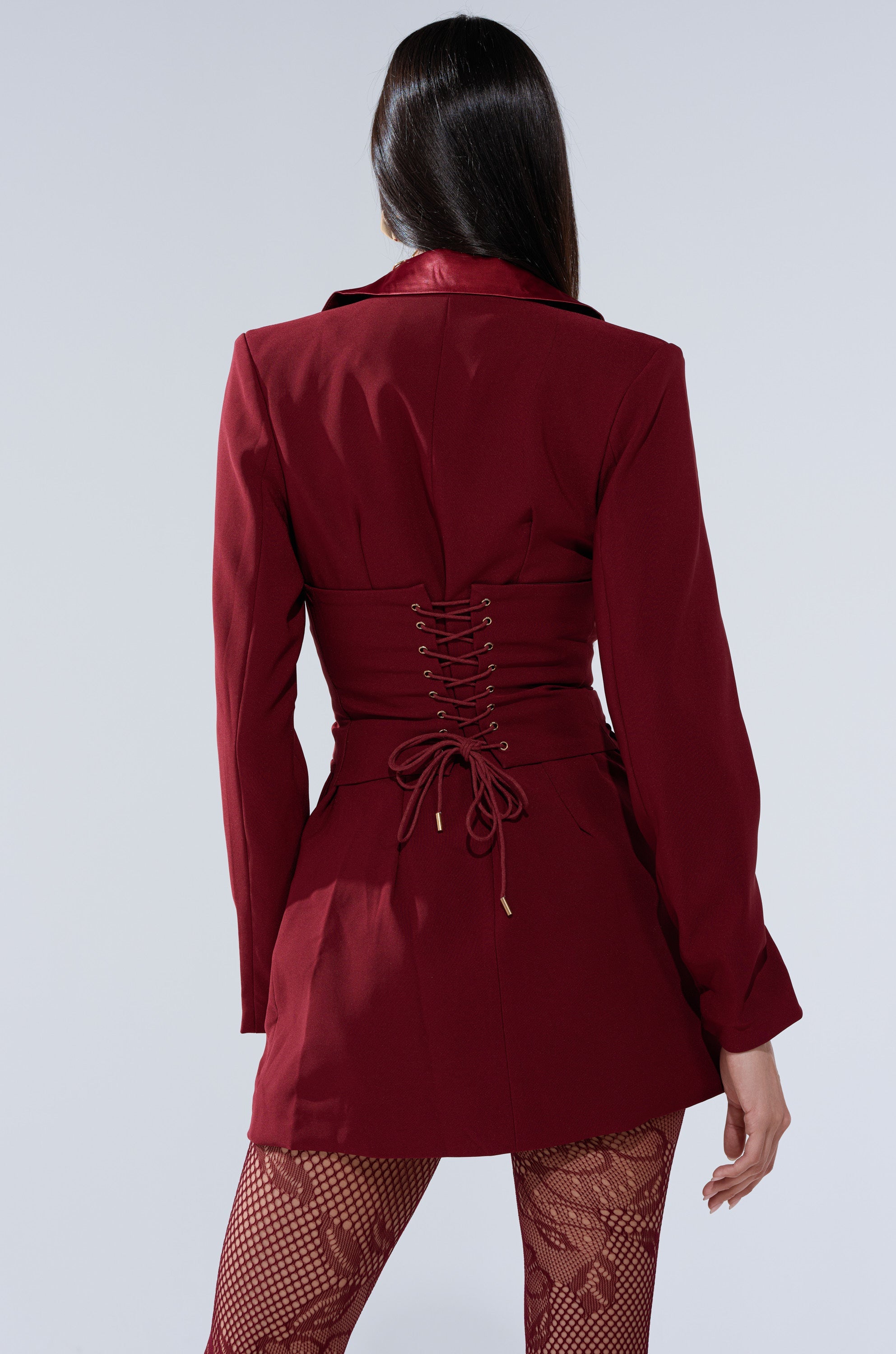 BUSINESS CASUAL BLAZER DRESS IN BURGUNDY