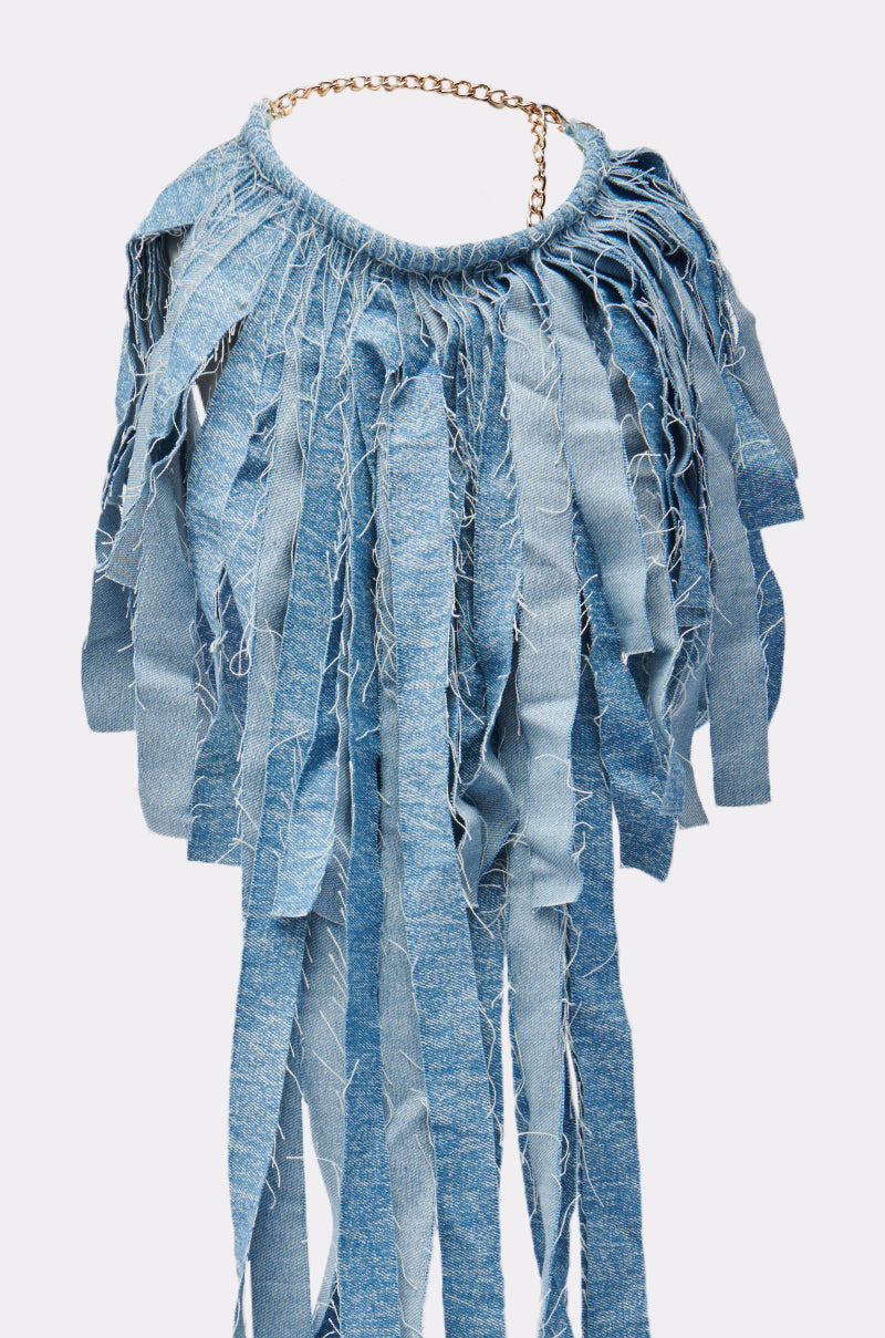 DENIM BLUE FRINGE NECKLACE