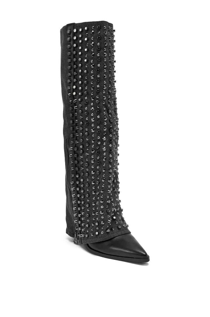 AZALEA WANG AGUSTUE BLACK STUDDED WESTERN BOOT