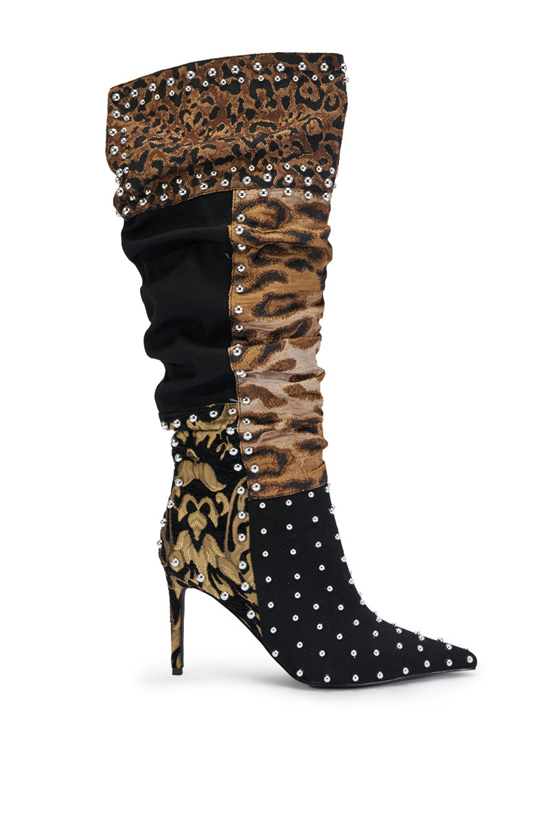 AZALEA WANG AILA ANIMAL PATCHWORK STILETTO BOOT