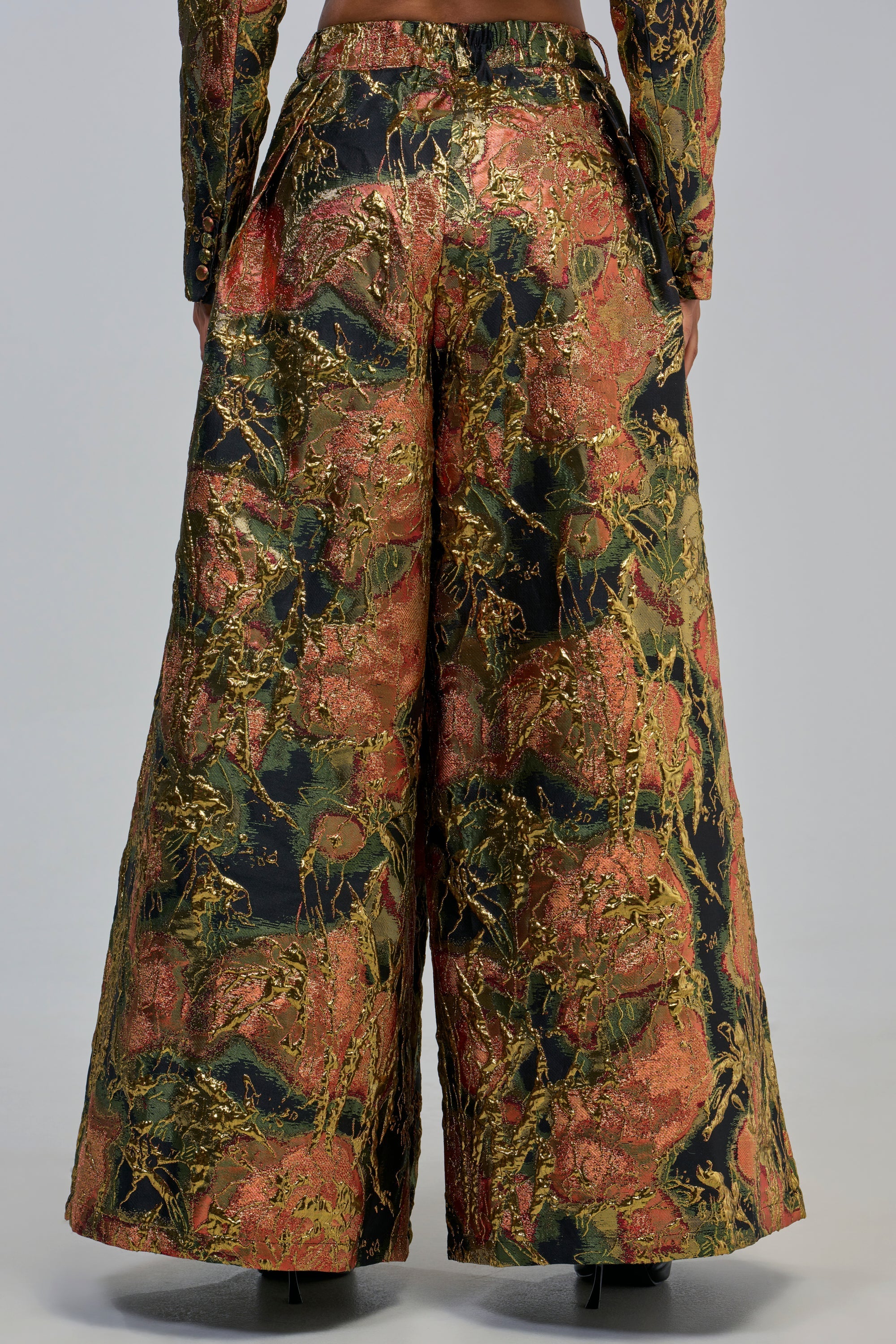 BUY MYSELF FLOWERS BROCADE TROUSER IN GOLD