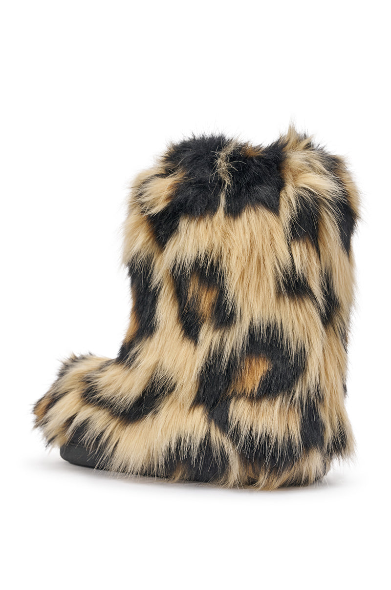 AZALEA WANG ALBERT BROWN LEOPARD FLAT FUR BOOTIE