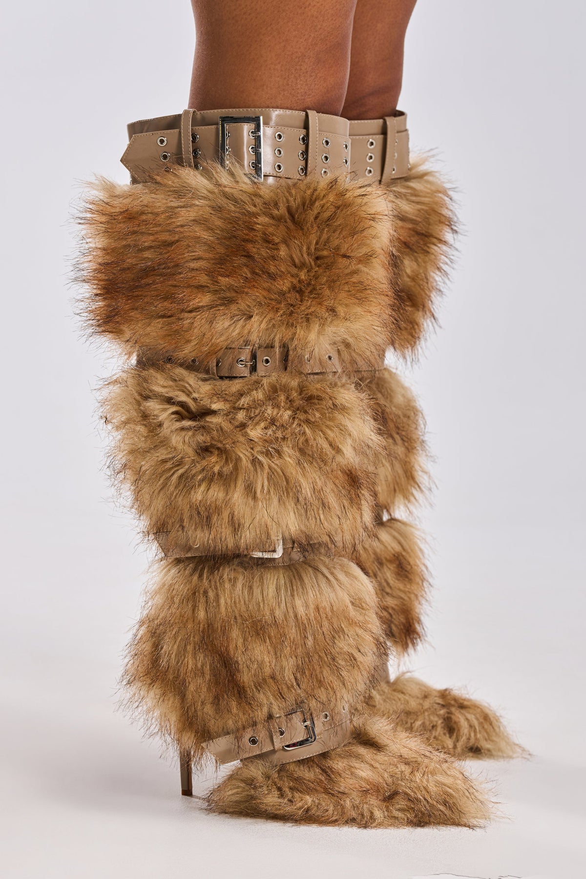 AZALEA WANG AMALBERT BROWN MULTI FUR AND BUCKLES BOOT
