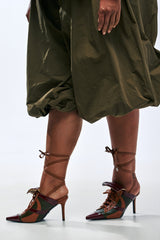 AZALEA WANG AMBRE OLIVE COLORBLOCK MULTI MULE LACE UP STILETTO PUMP