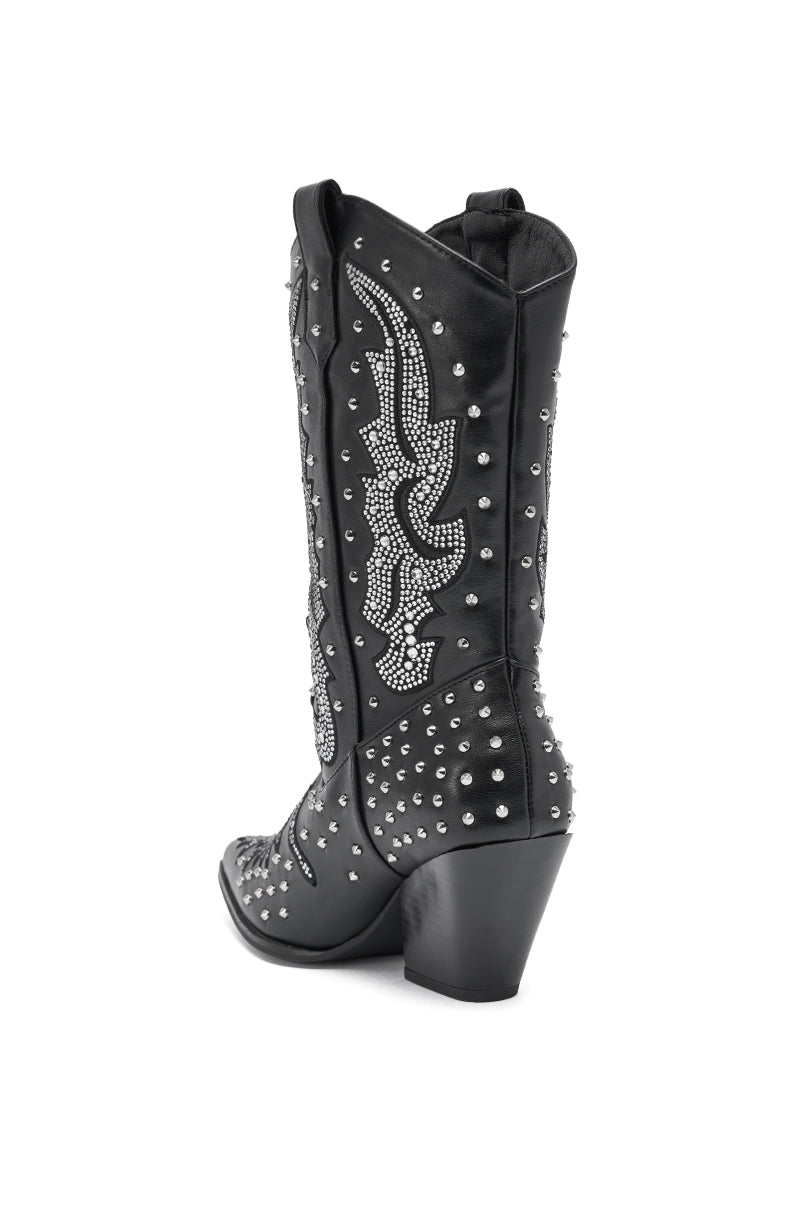 AZALEA WANG ANKUS BLACK WESTERN RHINESTONE BOOT