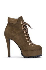 AZALEA WANG ANNELIESE OLIVE FAUX SUEDE PLATFORM STILETTO BOOTIE