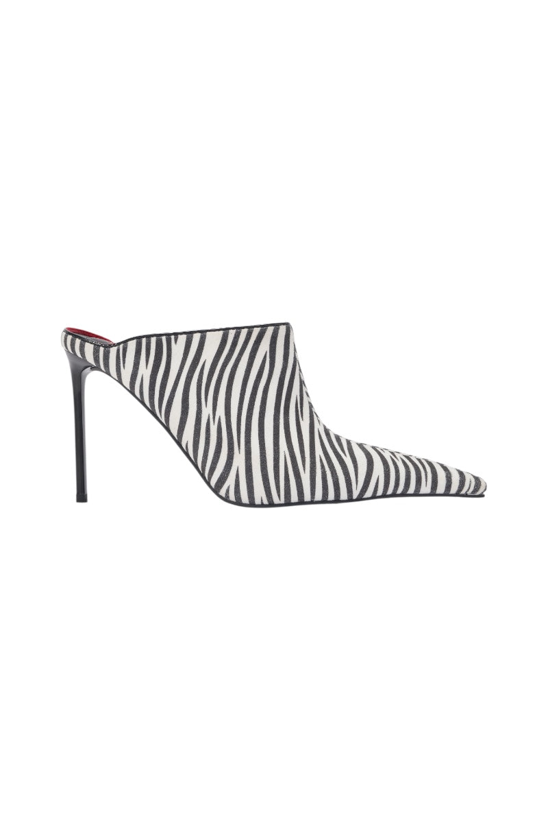AZALEA WANG ANNIKA ZEBRA PRINTED MULE STILETTO PUMP